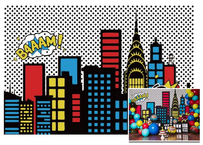AOFOTO 6x4ft Super City Backdrop Night Urban Manor Abstract Bomb Modern Downtown Building Photography Background Cartoon Bang Skyscraper Studio Props Kid Boy Children Girl Portrait Vinyl Wallpaper - Image 2